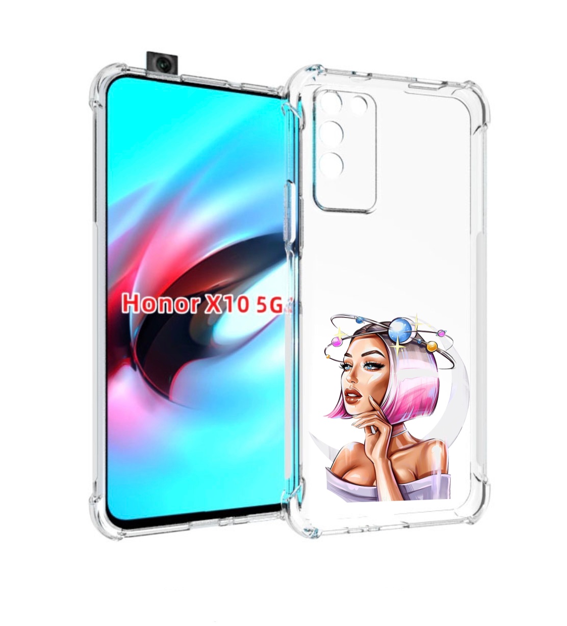 

Чехол MyPads девушка-с-планетами-на-голове женский для Honor X10, Прозрачный, Tocco
