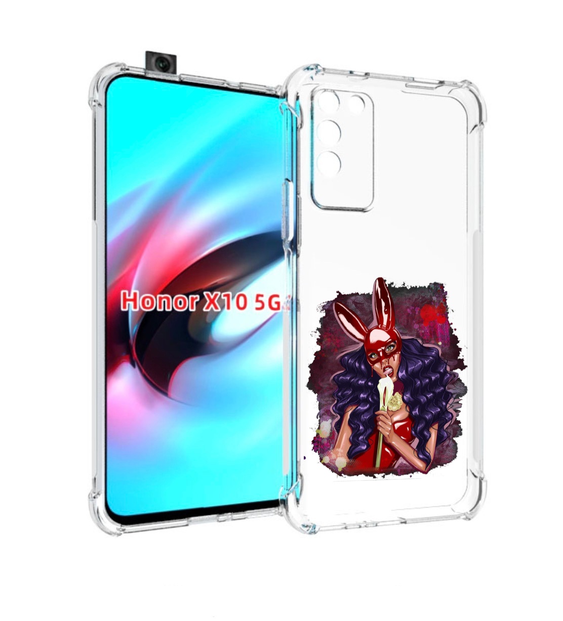 

Чехол MyPads девушка-с-текучей-маской женский для Honor X10, Прозрачный, Tocco