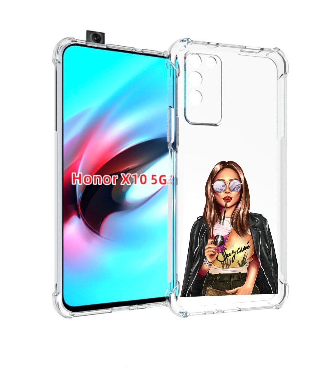 

Чехол MyPads девушка-с-фиолетовым-коктейлем женский для Honor X10, Прозрачный, Tocco