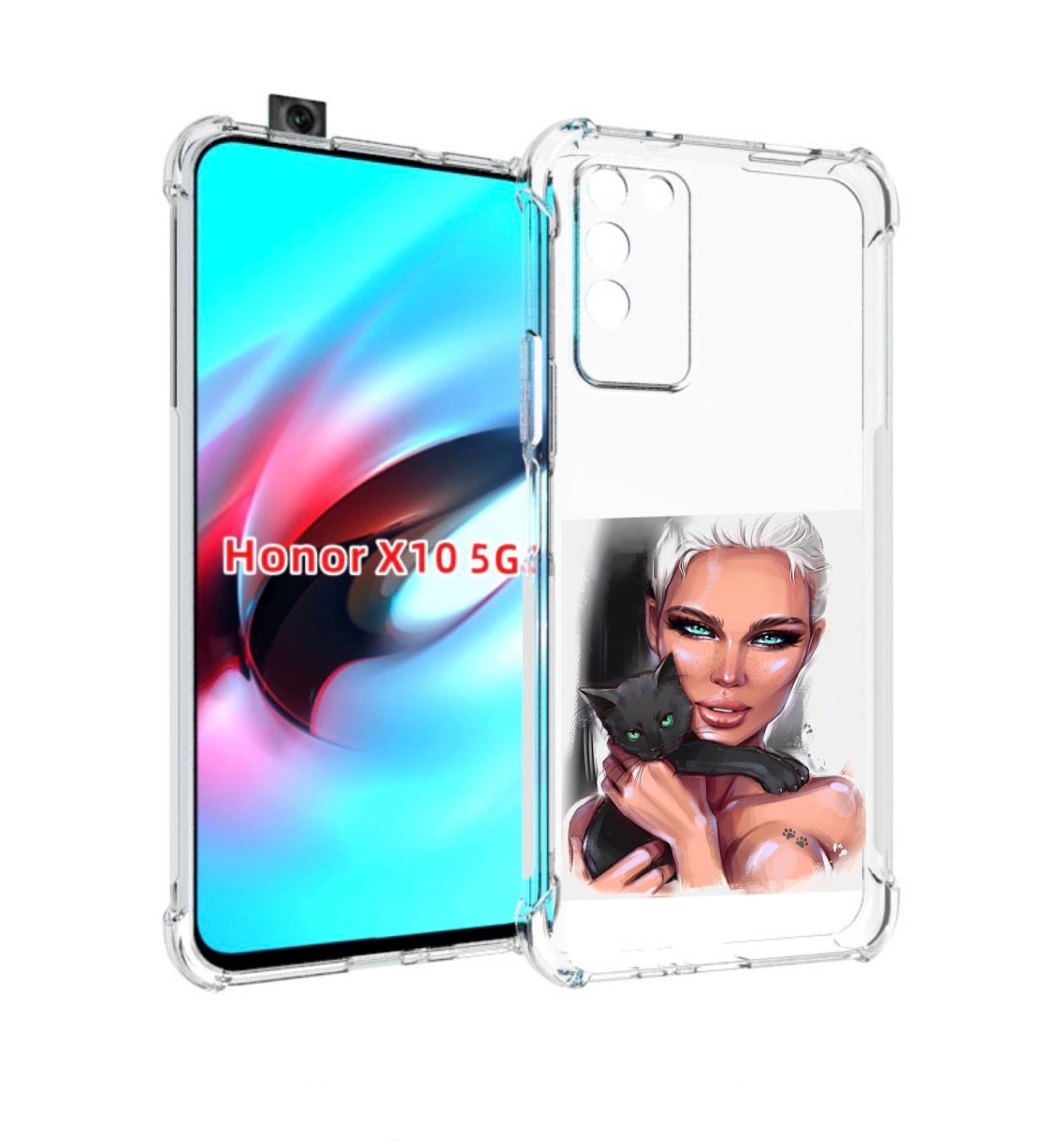 

Чехол MyPads девушка-с-черным-котиком женский для Honor X10, Прозрачный, Tocco