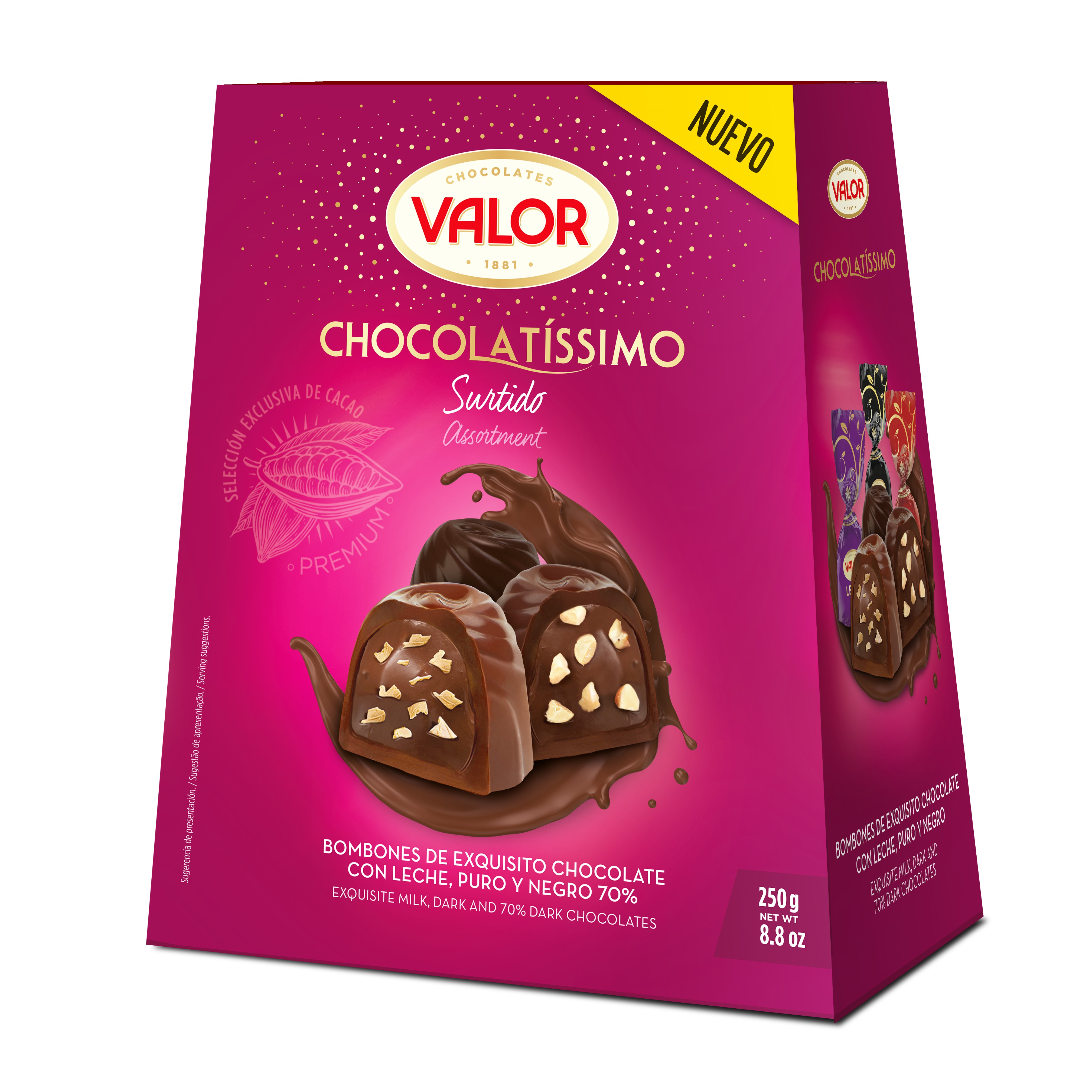 Ассорти пралине Valor из молочного, темного и горького шоколада 70% какао, 250г