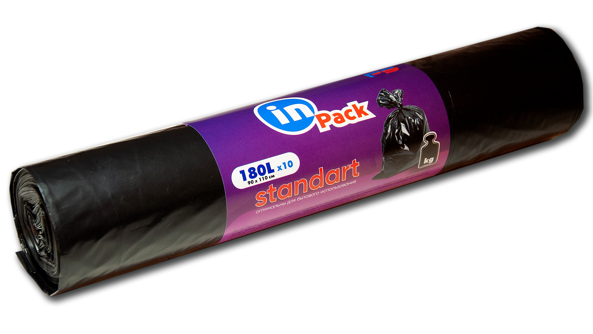 

Мешок для мусора InPack standart Пвд черный 90*110 40 мкр 1 коробка х 19 рулонов 180 л, 180 л., standart