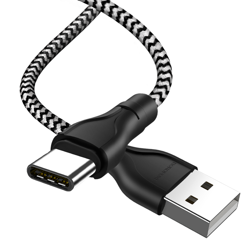 USB кабель Borofone BX39 Benificial Type C ,1м,3.0 A,нейлоновая оплетка ,черно-белый