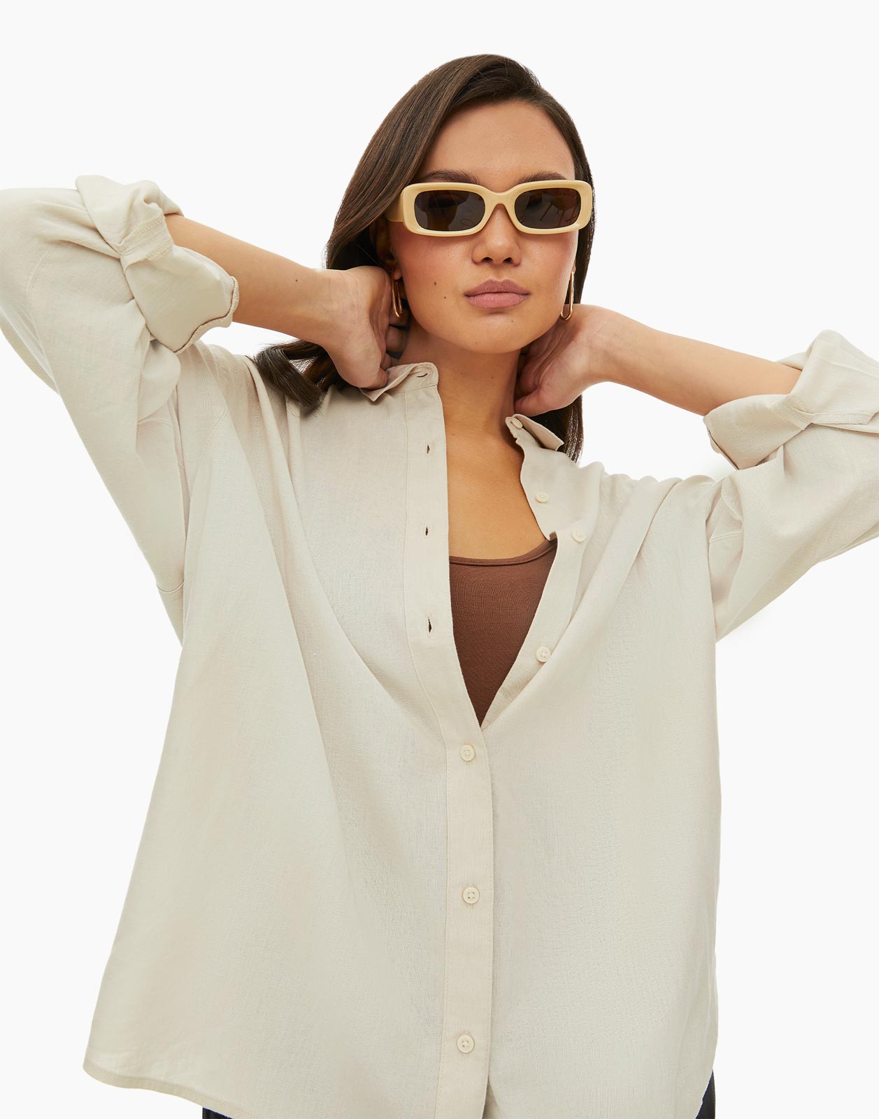 

Рубашка женская Gloria Jeans GWT002974 бежевая M, Бежевый, GWT002974
