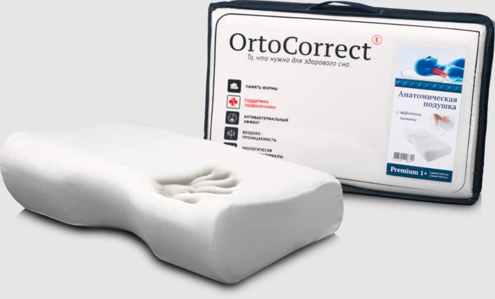 Ортопедическая подушка OrtoCorrect Premium 1 Plus, одна выемка под плечо, 54х34 см