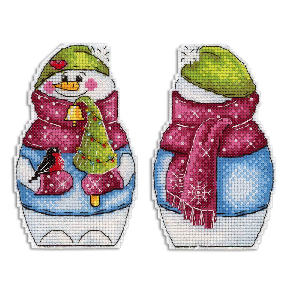 Вышивка на пластиковой канве МП Студия Р-843, Снеговик с елочкой 12,5*7,5 см