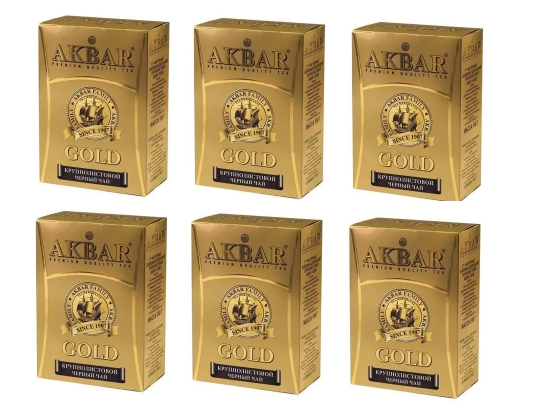 

Чай черный Akbar Золотой, 100 г х 6 шт, золотой