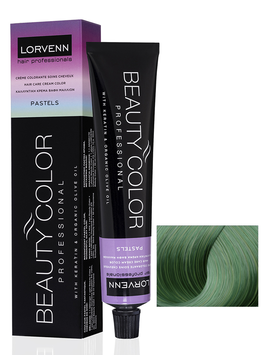 Купить Крем-краска LORVENN HAIR PROFESSIONALS BEAUTY COLOR PASTELS 9.5/38 зеленый хризолит 70 мл