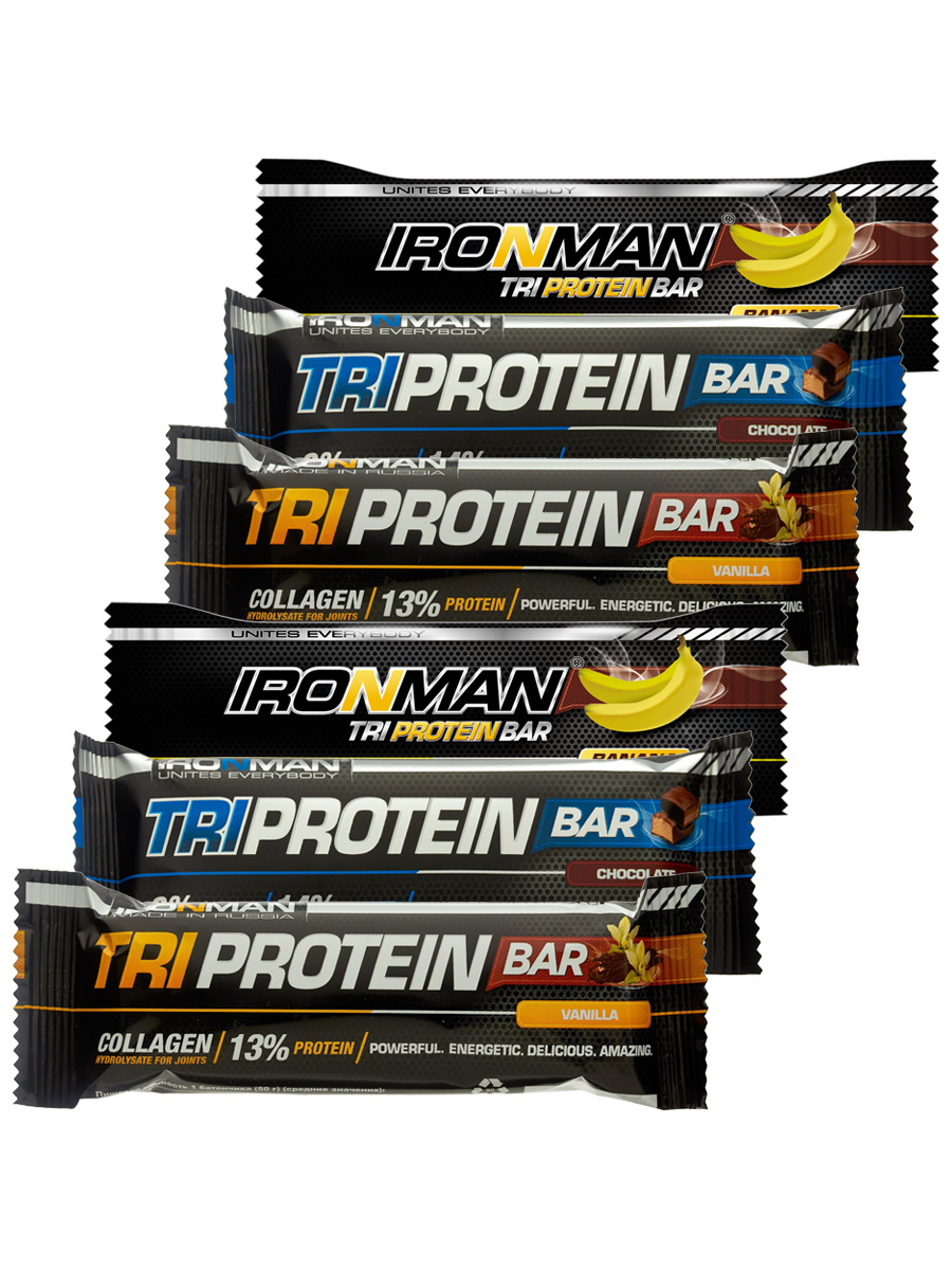 

Ironman TRI Protein bar Ассорти 6х50г (Банан, Ваниль, Шоколад)