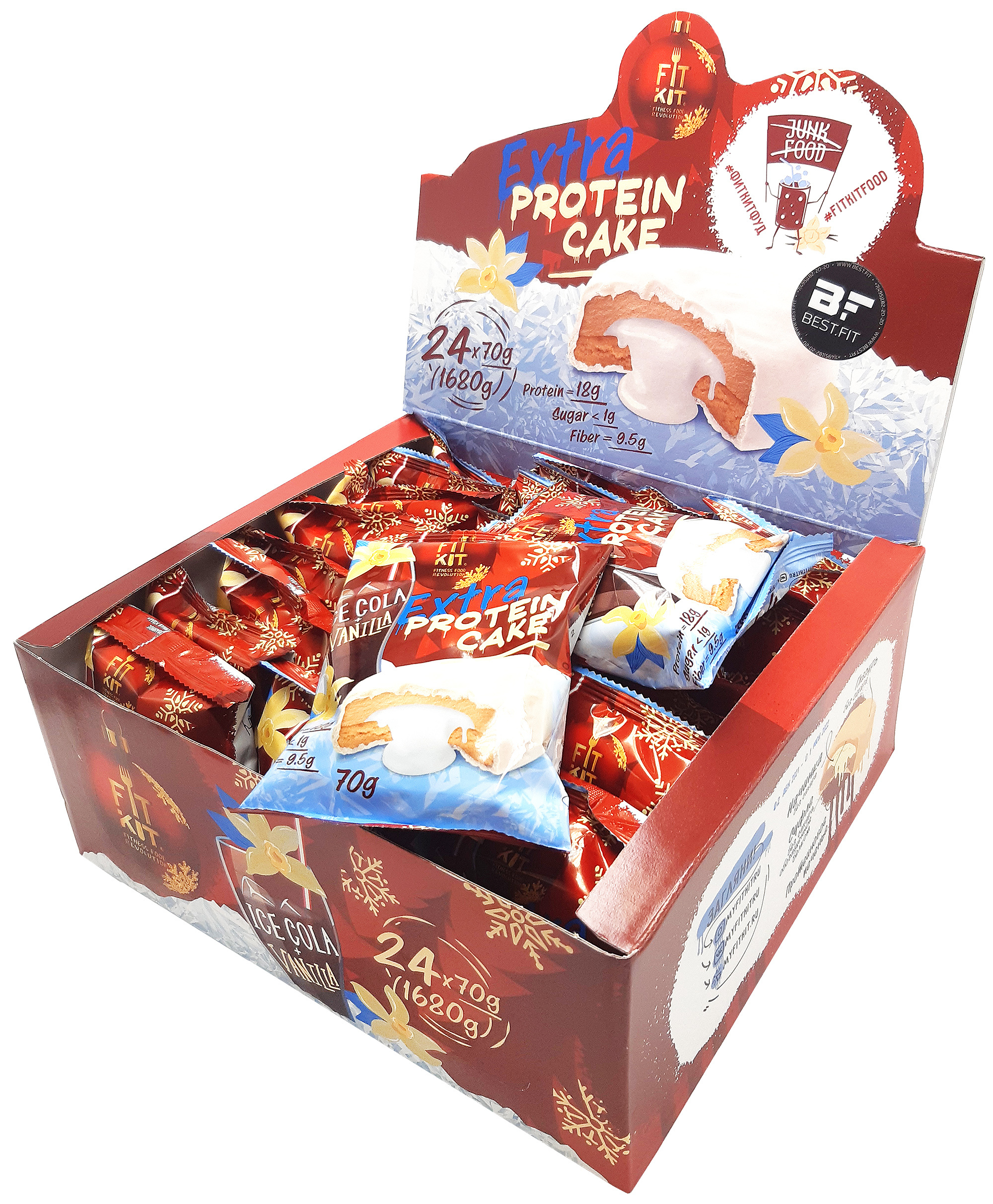 

Протеиновое печенье с суфле без сахара Fit Kit 24шт по 70г (Ледяная кола-ваниль)