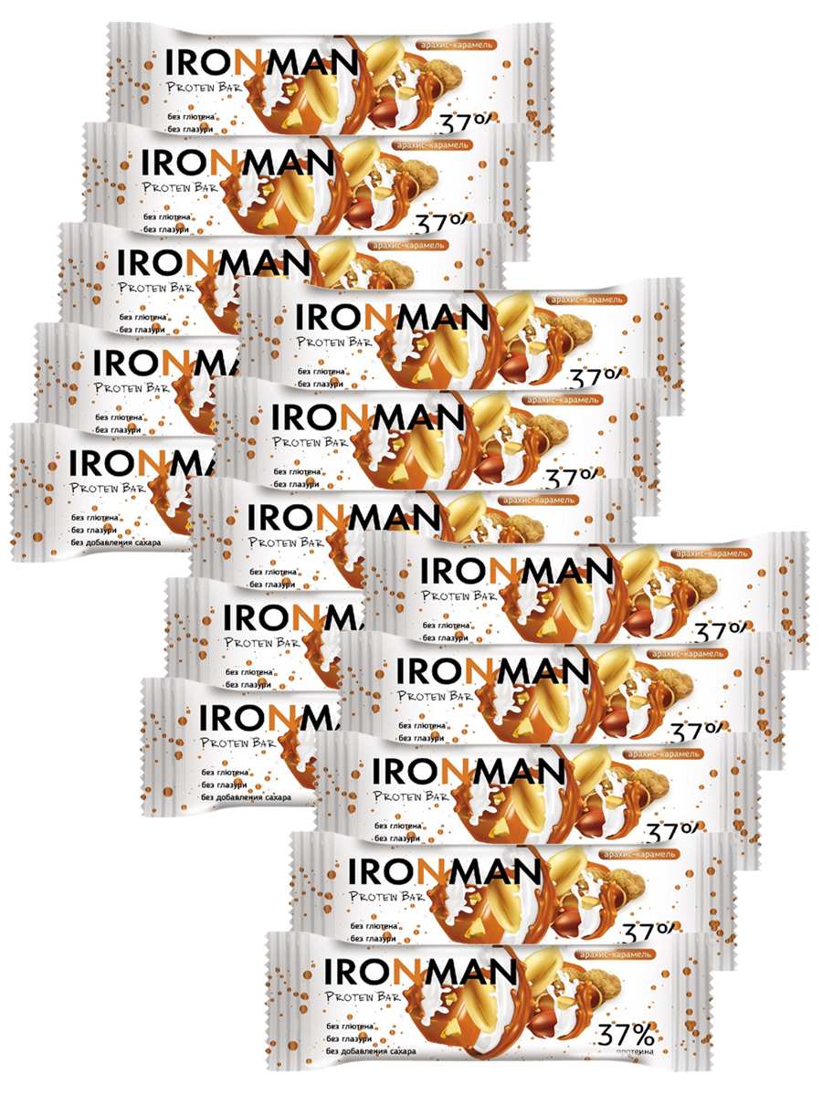

Ironman 37% Protein bar без сахара (Арахис-карамель) 15х50г