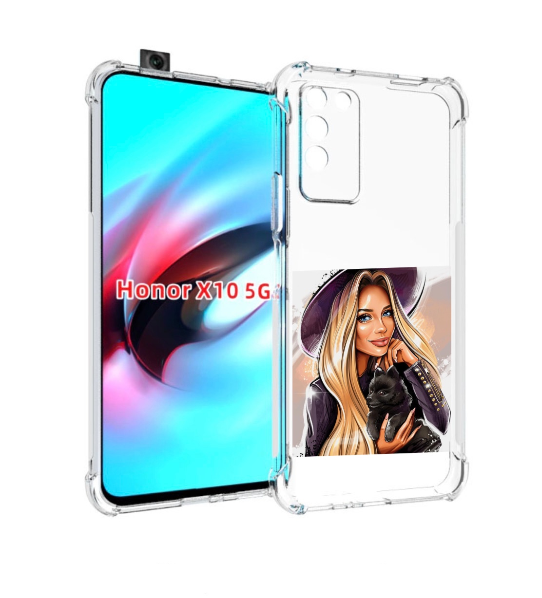 

Чехол MyPads девушка-с-черным-щенком женский для Honor X10, Прозрачный, Tocco