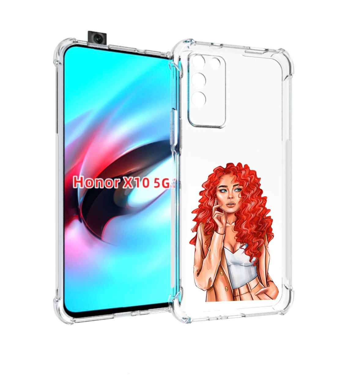 

Чехол MyPads девушка-с-яркими-волосами женский для Honor X10, Прозрачный, Tocco