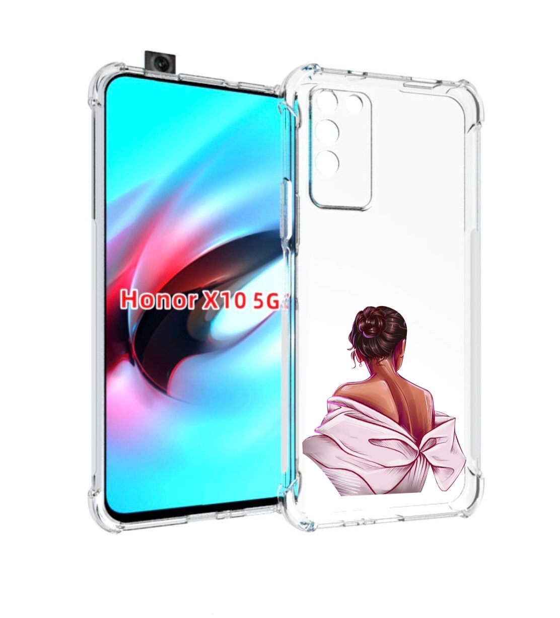 

Чехол MyPads девушка-со-спины женский для Honor X10, Прозрачный, Tocco