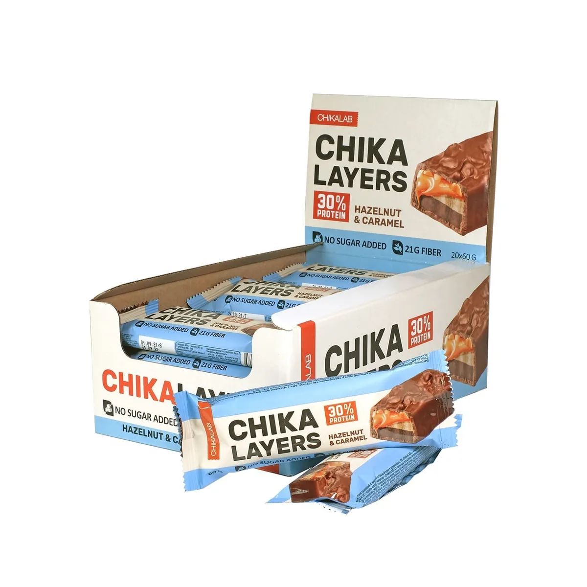 Протеиновые батончики Chika Layers без сахара 30шт х 60г (Лесной орех с карамелью)