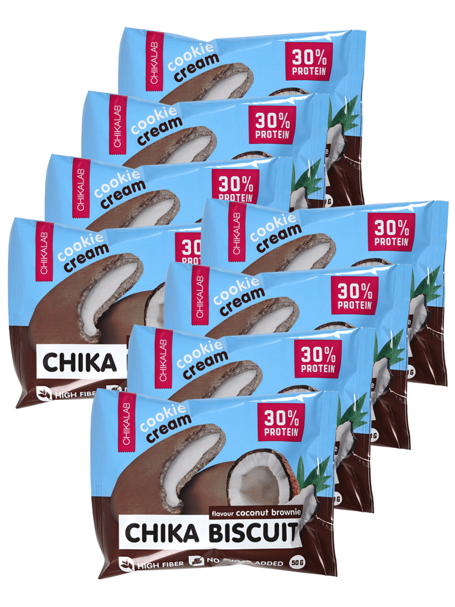 

Протеиновое печенье с начинкой Chikalab, 8x50г (Кокосовый брауни)