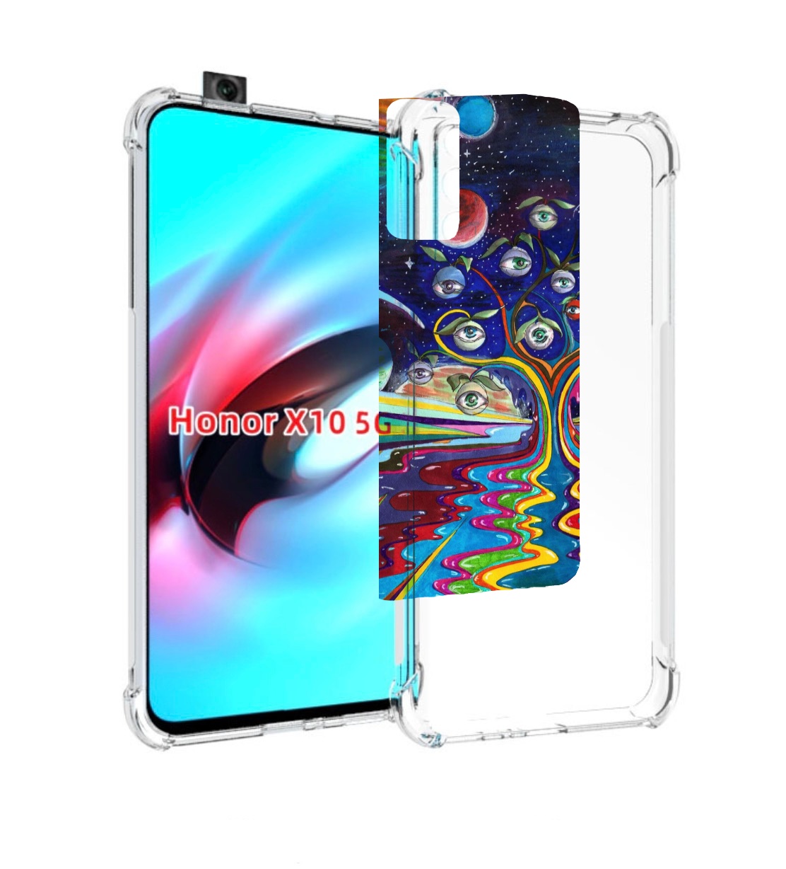

Чехол MyPads дерево с глазами акварель для Honor X10, Прозрачный, Tocco
