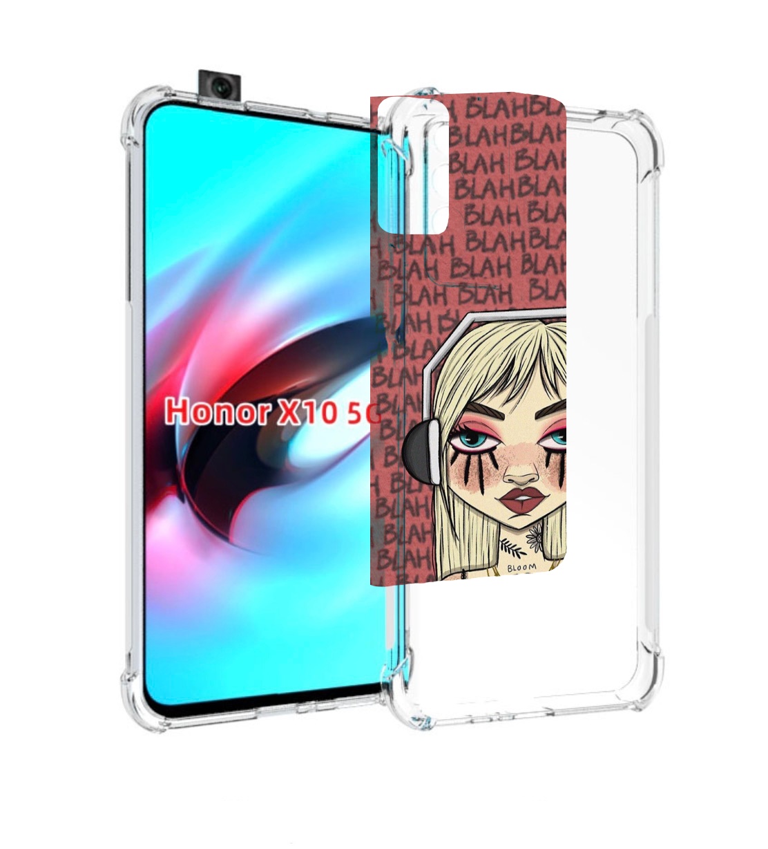 

Чехол MyPads дерзкая-девушка-в-наушниках женский для Honor X10, Прозрачный, Tocco