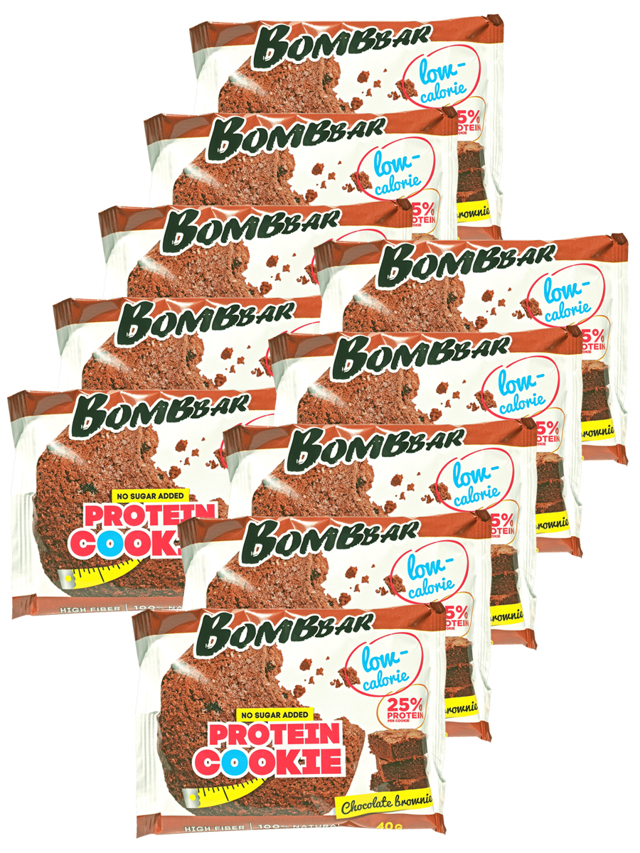 фото Bombbar протеиновое печенье без сахара, 10x40г (шоколадный брауни)