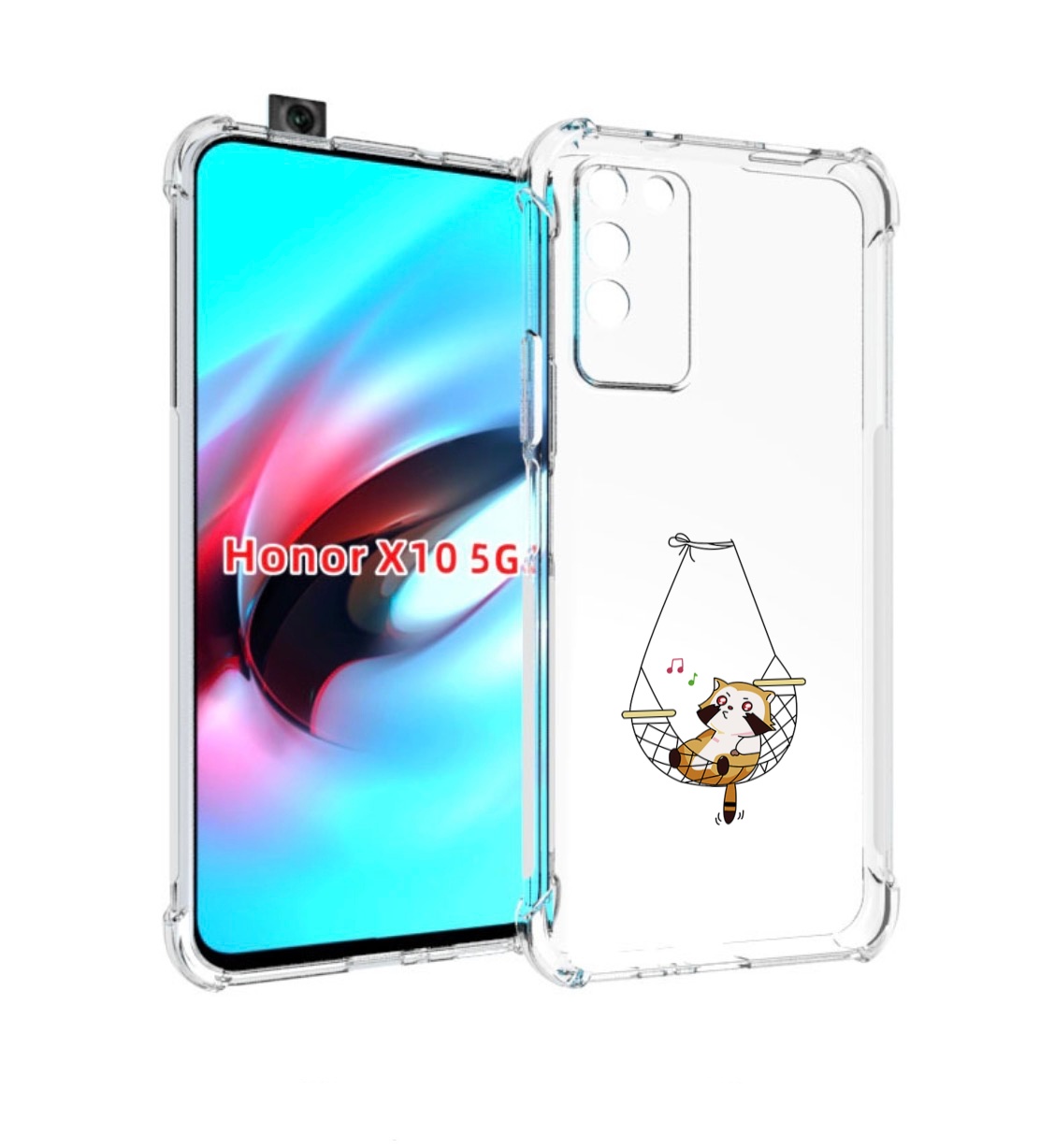 

Чехол MyPads енот-на-гамаке для Honor X10, Прозрачный, Tocco