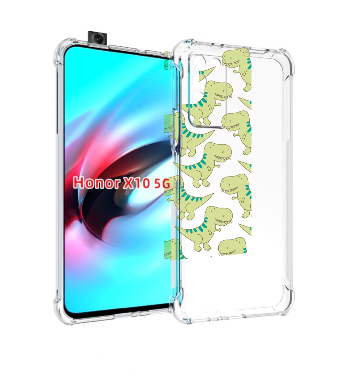 

Чехол MyPads зеленые-динозаврики для Honor X10, Прозрачный, Tocco