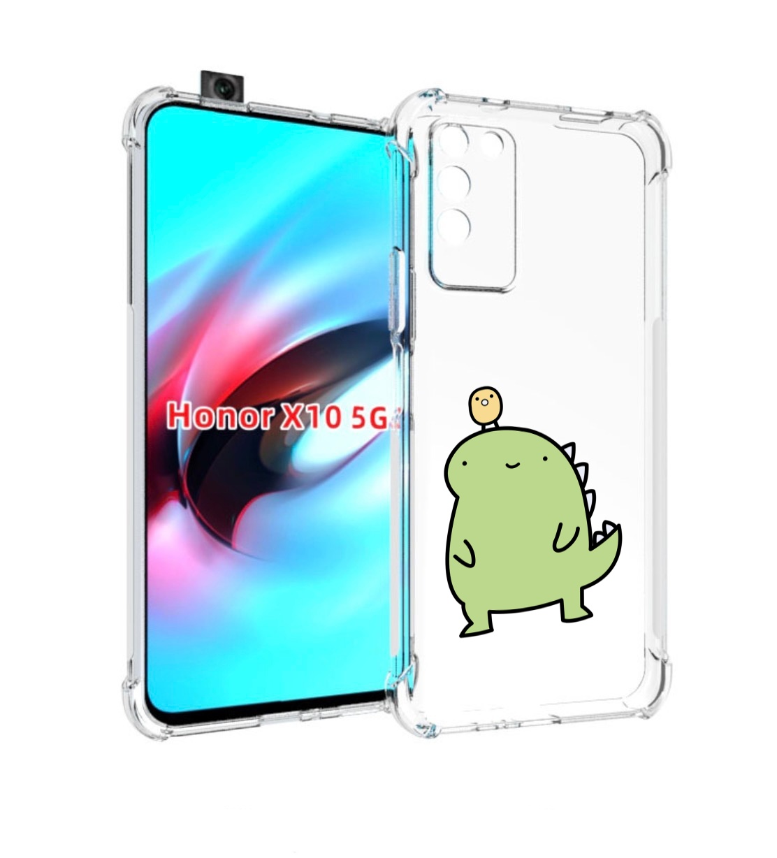 

Чехол MyPads зеленый-динозаврик детский для Honor X10, Прозрачный, Tocco