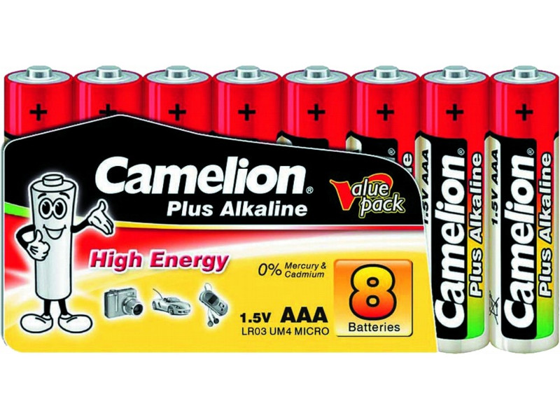 Батарейка Camelion AAA Alkaline Plus LR03 LR03-SP-8 (8 штук) батарейки алкалиновые duracell basic ааa lr03 12 штук