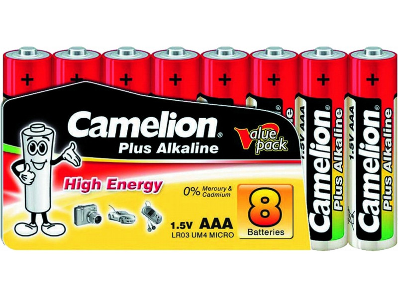 Батарейка Camelion AAA Alkaline Plus LR03 LR03-SP-8 (8 штук) батарейка 1 5в camelion lr03 plus alkaline sp8 9281