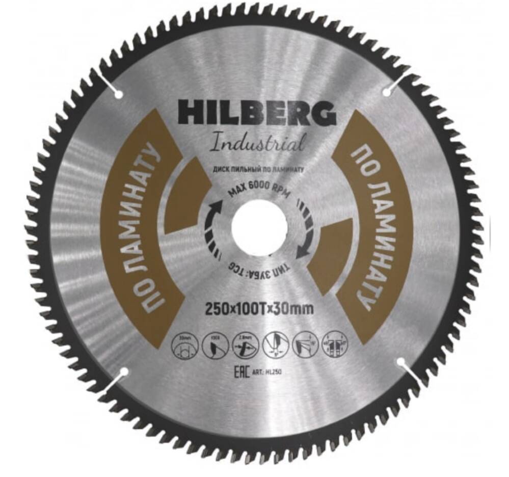 фото Диск пильный hilberg ф250х30 z100 industrial ламинат