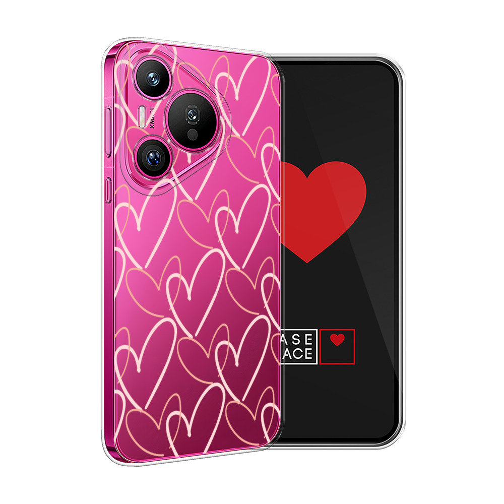 

Силиконовый чехол "Узор из сердечек" на Huawei Pura 70, Прозрачный, 6124050-1