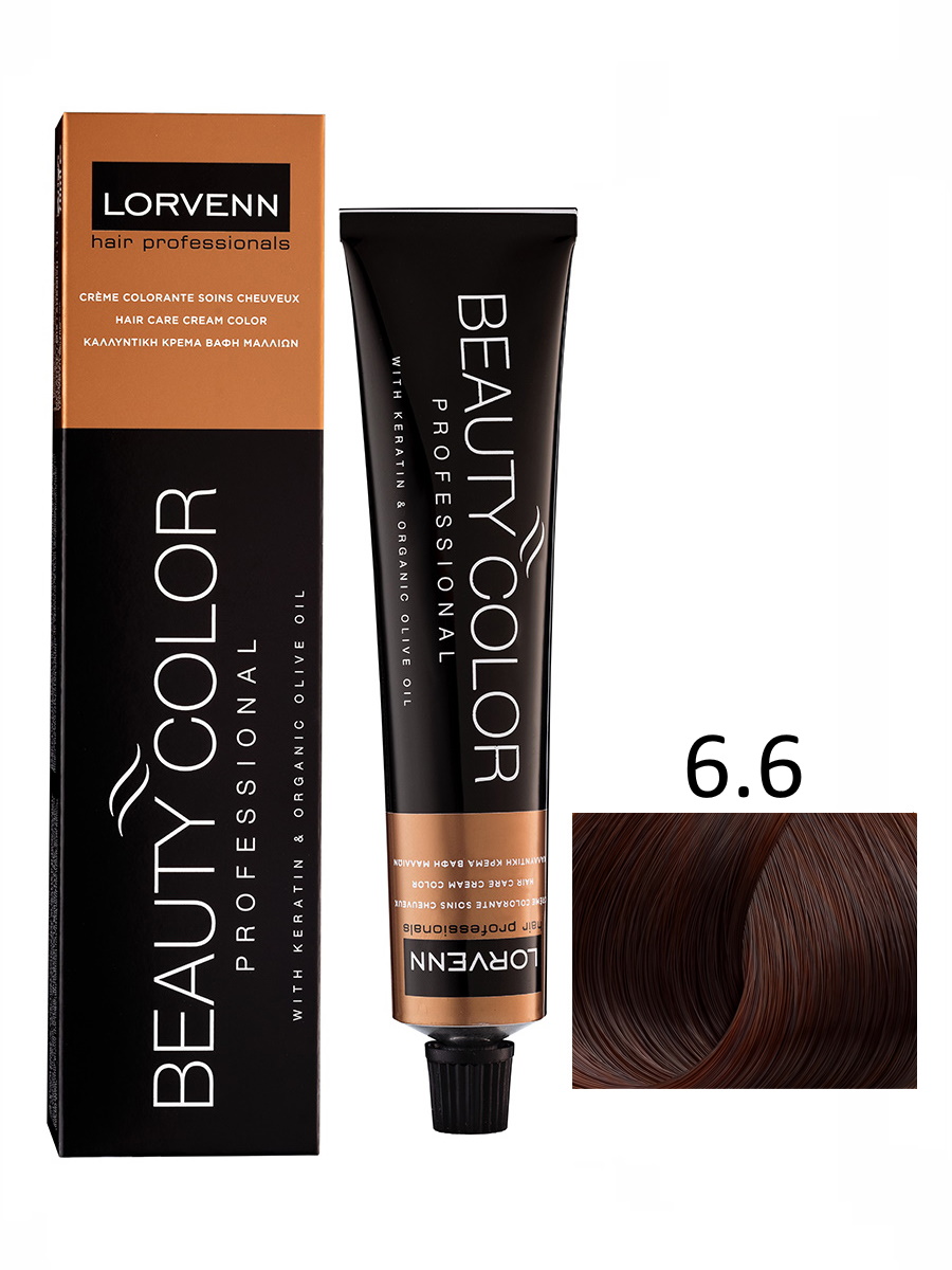 фото Крем-краска lorvenn hair professionals beauty color 6.6 темно-русый красный 70 мл
