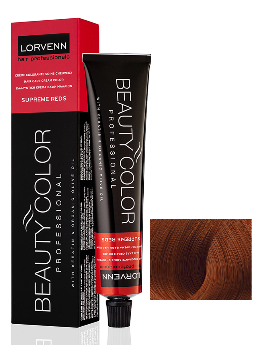 Крем-краска LORVENN PROFESSIONALS BEAUTY COLOR SUPREME REDS 7.45 медно-русый махагон 70 мл koleston perfect стойкая крем краска 00307744 77 44 вулканический красный 60 мл тона intensive reds