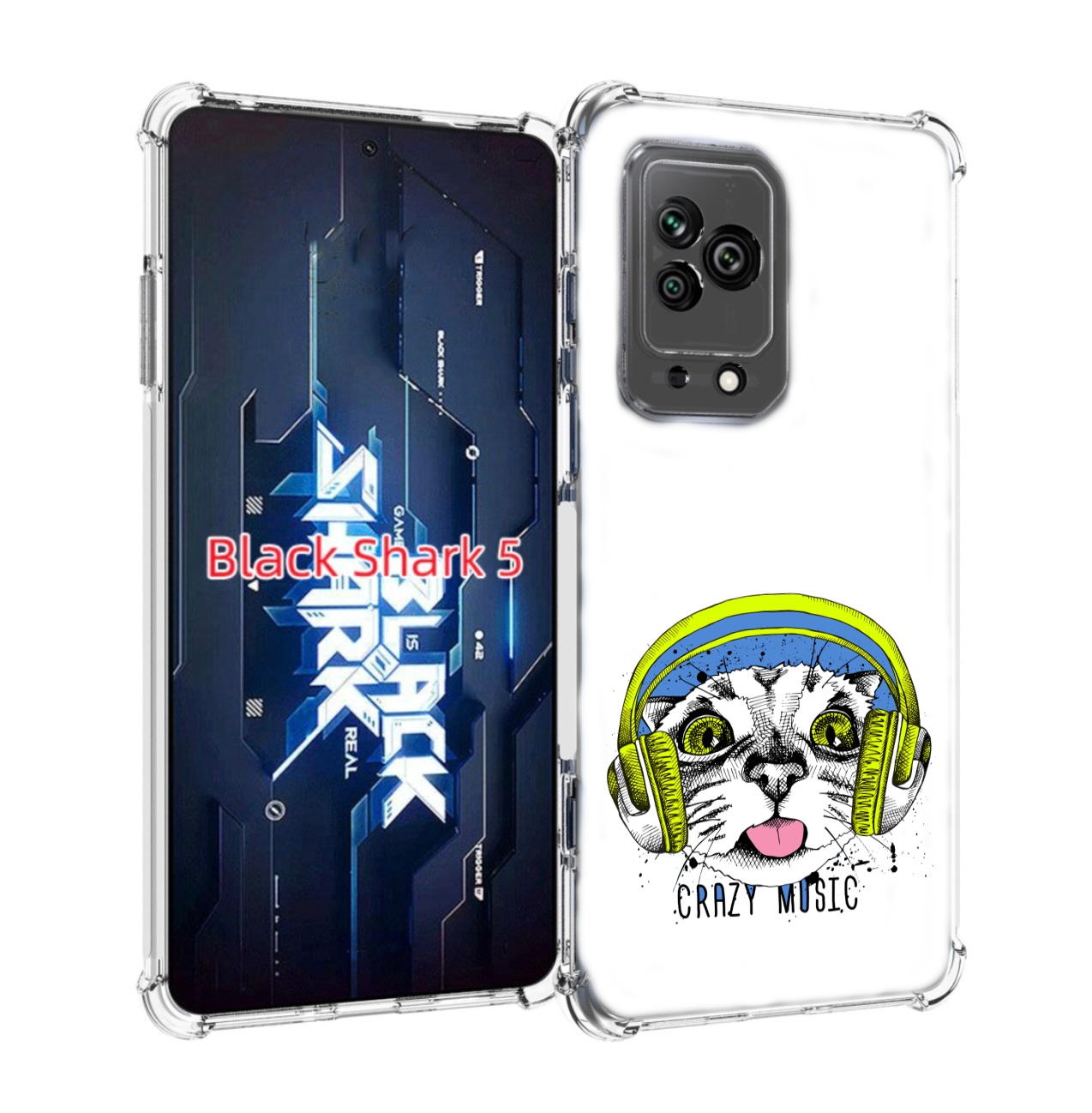

Чехол MyPads кошка в наушниках рисунок для Xiaomi Black Shark 5, Прозрачный, Tocco