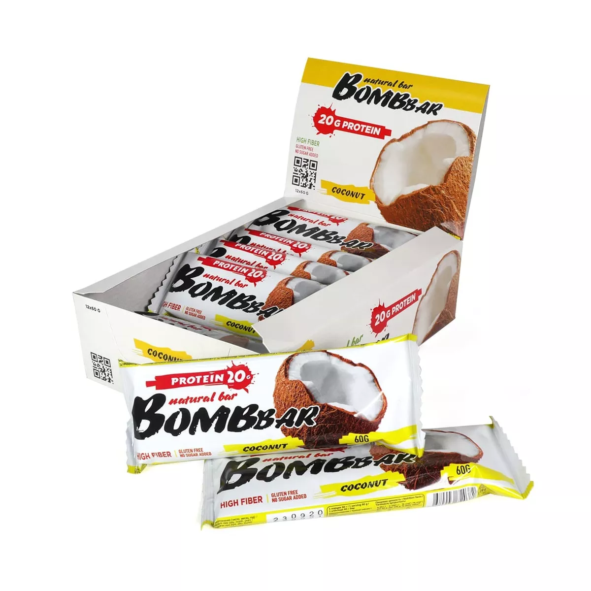 фото Протеиновые батончики bombbar без сахара, набор 30x60г (кокос)