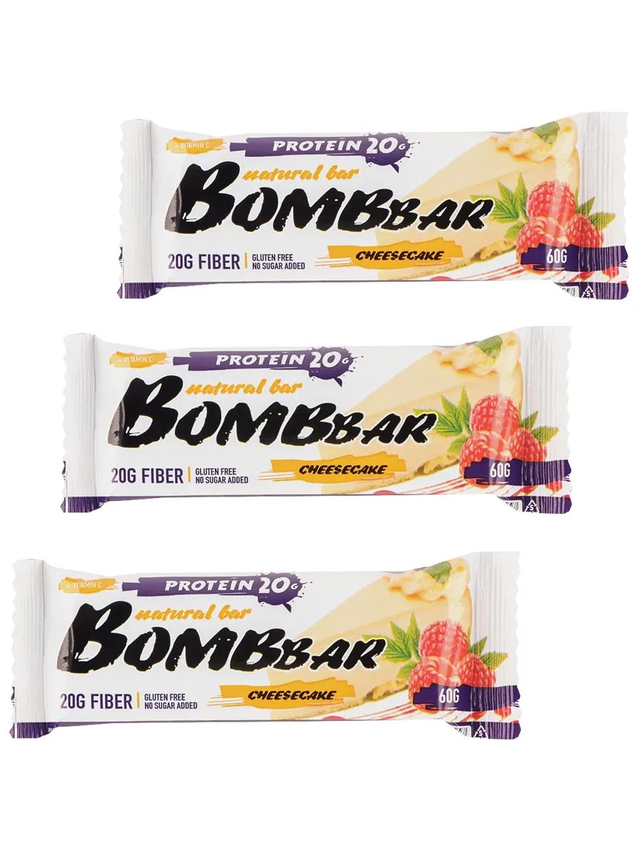 

Протеиновые батончики Bombbar без сахара, набор 30x60г (малиновый чизкейк)