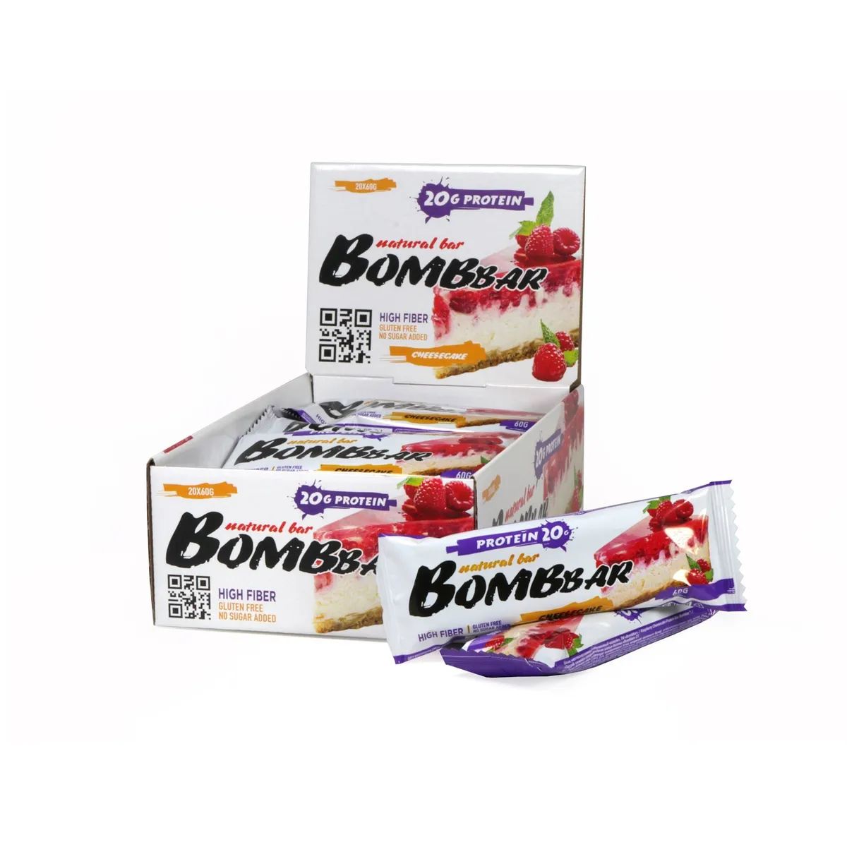 

Протеиновые батончики Bombbar без сахара, набор 40x60г (малиновый чизкейк)