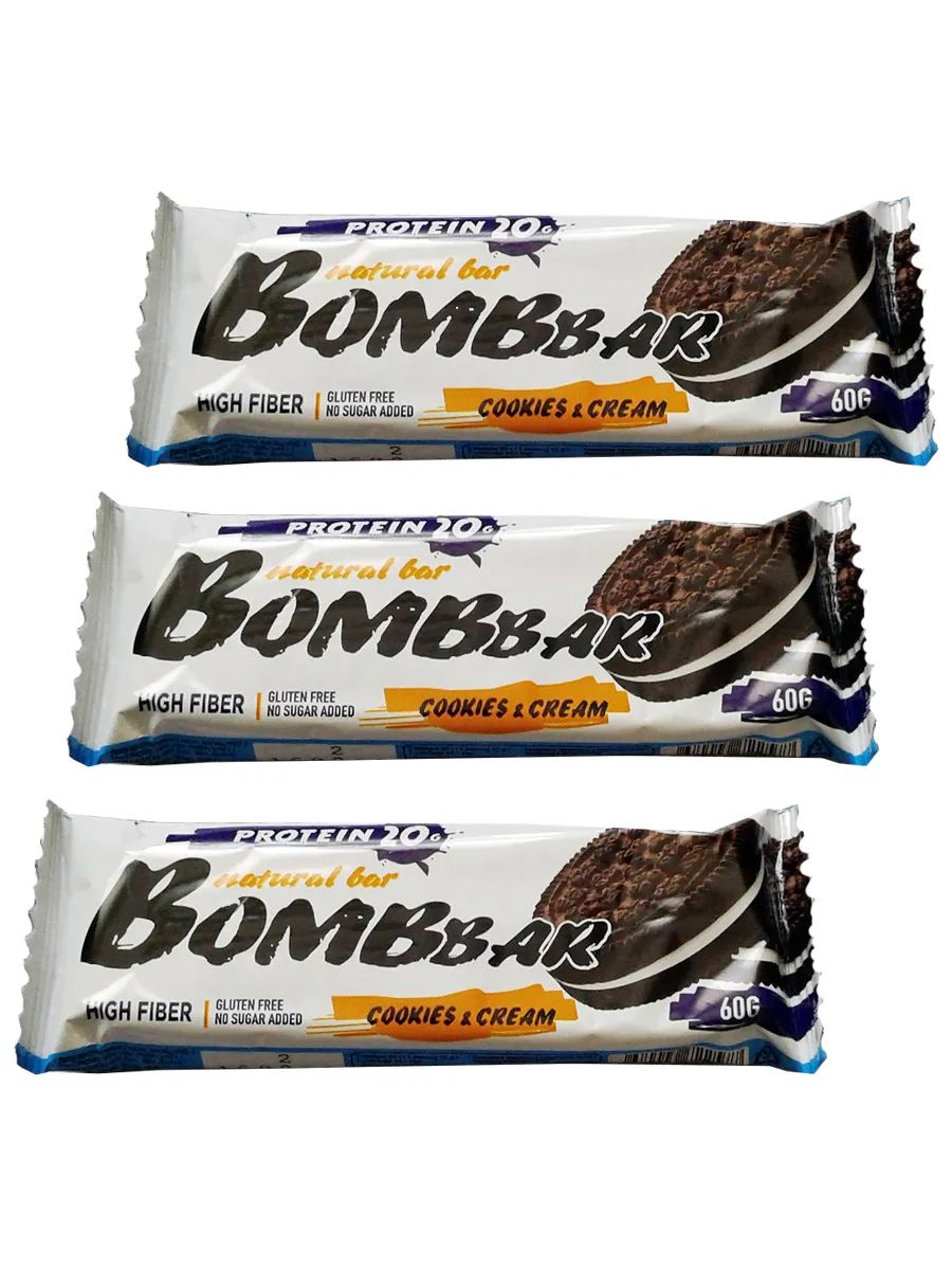 

Протеиновые батончики Bombbar без сахара, набор 40x60г (печенье-крем)