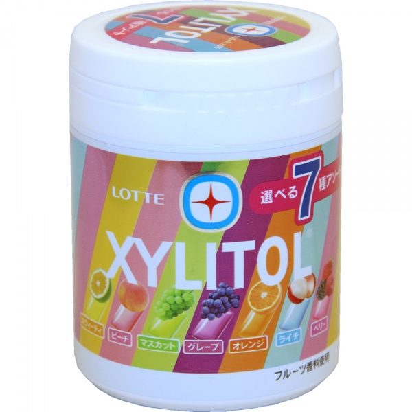 фото Жевательная резинка lotte xylitol gum bottle 7 фруктовых вкусов подушечки в банке 143 г