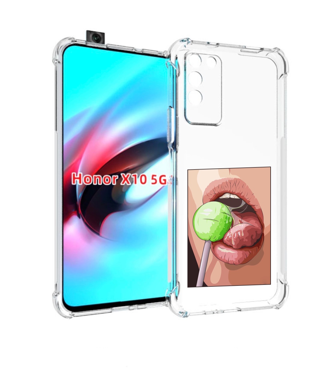 

Чехол MyPads зеленый-чупа-чупс женский для Honor X10, Прозрачный, Tocco