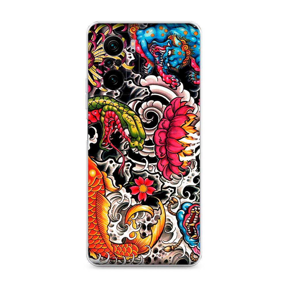 

Чехол на Poco F3/Redmi K40/Mi 11i "Японское искусство", Красный;оранжевый;голубой, 310150-4