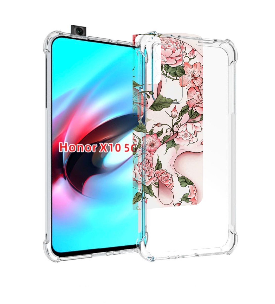 

Чехол MyPads змея-в-розовых-цветах женский для Honor X10, Прозрачный, Tocco