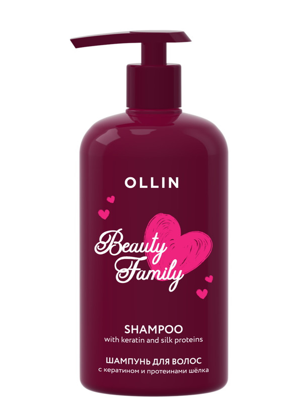 фото Шампунь для волос с кератином и протеинами шелка ollin professional beauty family 500 мл