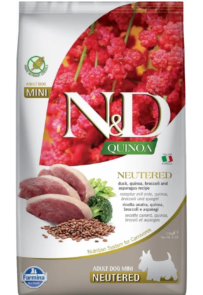 

Сухой корм для собак Farmina DOG N&D QUINOA NEUTERED ADULT , утка, овощи, 2.5кг