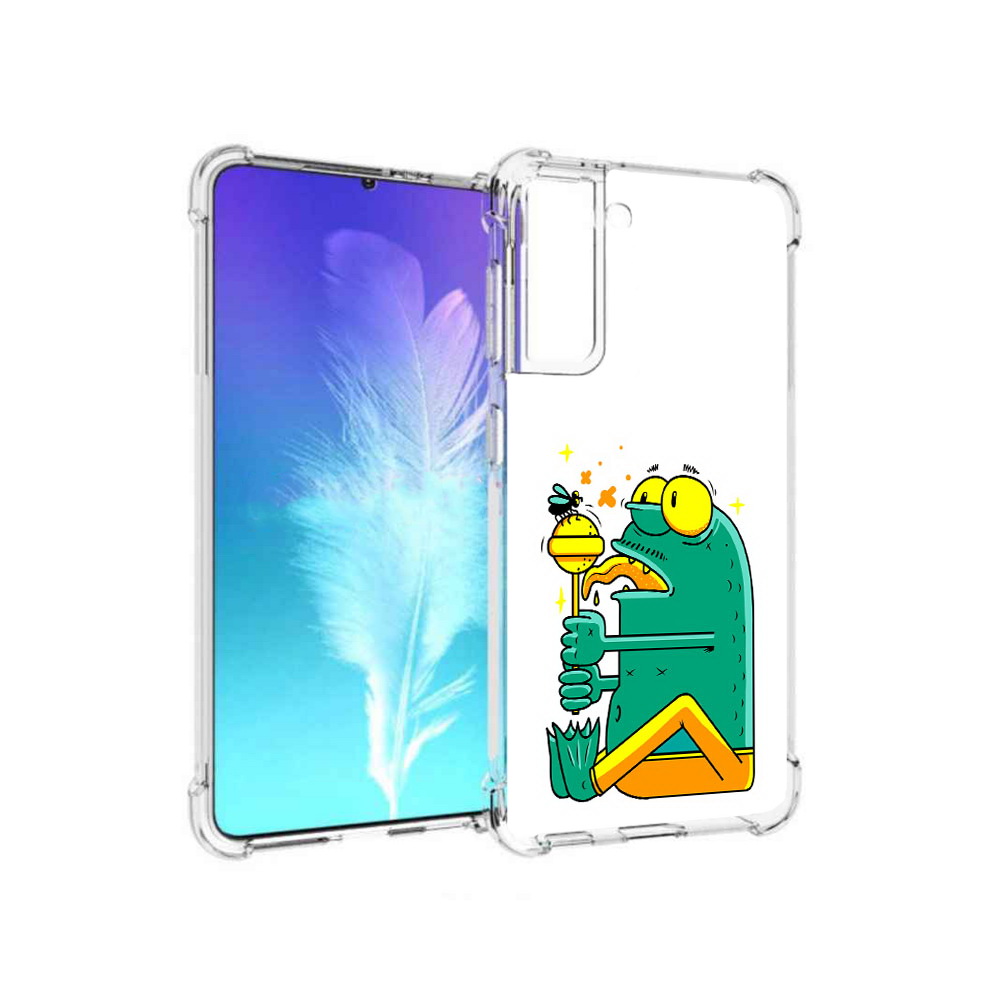 

Чехол MyPads Tocco для Samsung Galaxy S21 Зеленая лягушка с чупа чупсом (PT157088.510.85), Прозрачный, Tocco