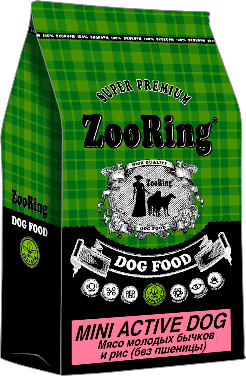 фото Сухой корм для собак zooring mini active dog , рис, телятина, 2кг