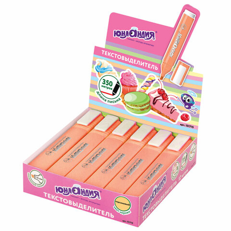 Текстовыделитель ЮНЛАНДИЯ COLORSTAR PASTEL, ПЕРСИКОВЫЙ, линия 1-4 мм, 12 шт