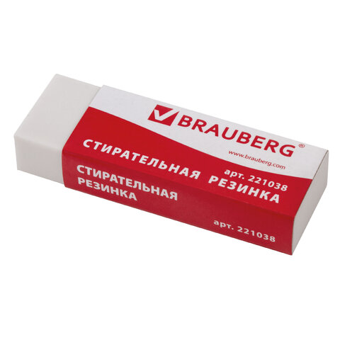 

Ластик Brauberg Office 20 221038, в картонном держателе, 60х20х11 мм, белая, Белый