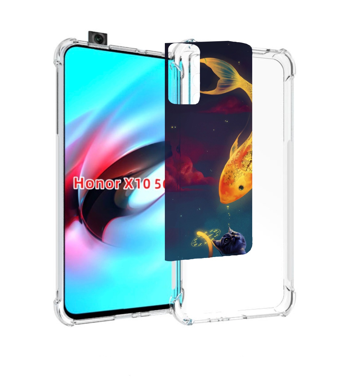 

Чехол MyPads золотая-рыбка-часовая для Honor X10, Прозрачный, Tocco