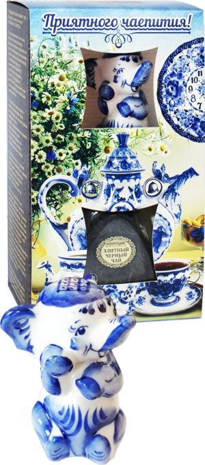 Чай Конфуций Подарочный набор Коллекция-Слоник черный и керамическая фигурка 60 г