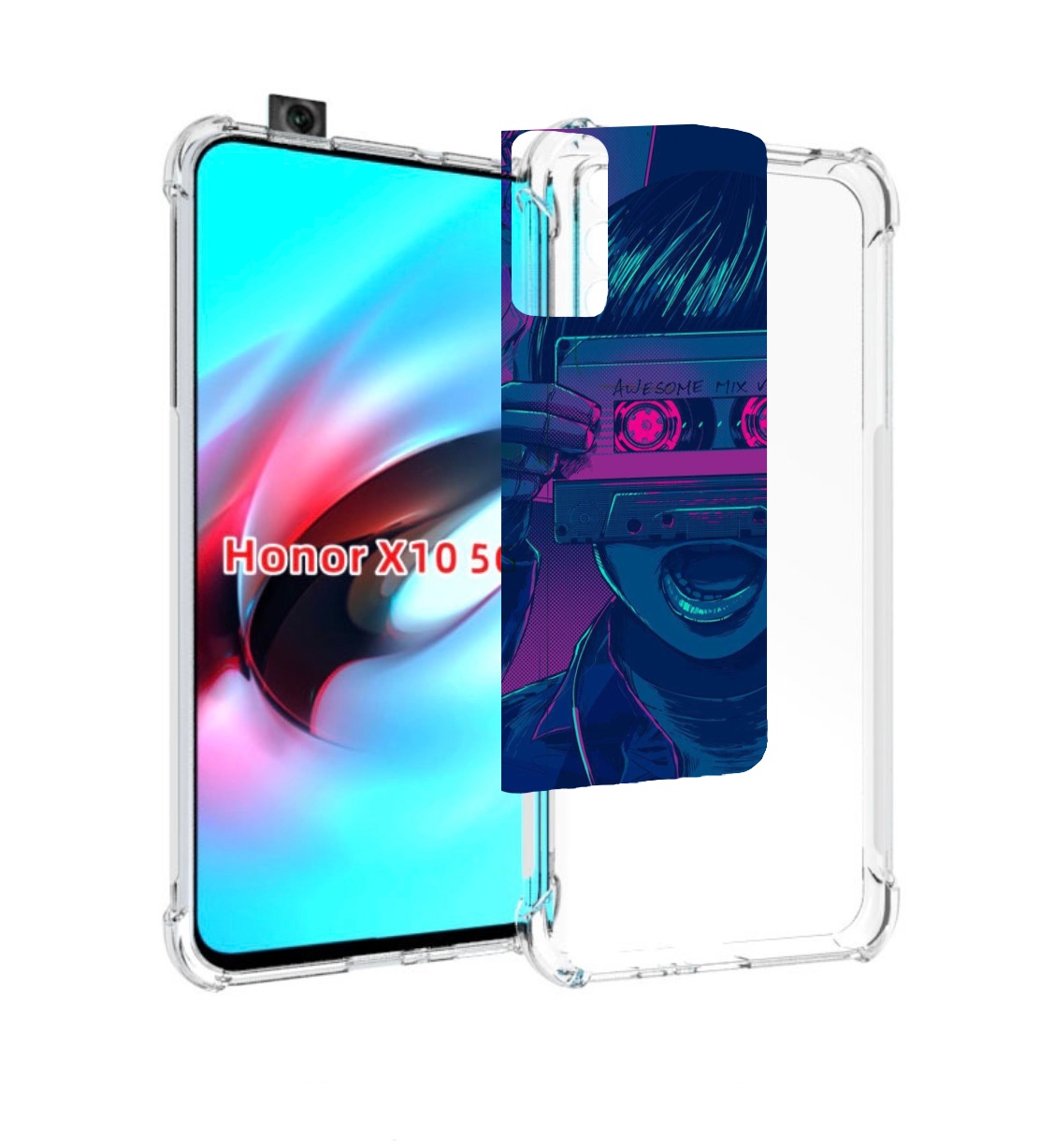 

Чехол MyPads киберпанк с кассетой для Honor X10, Прозрачный, Tocco